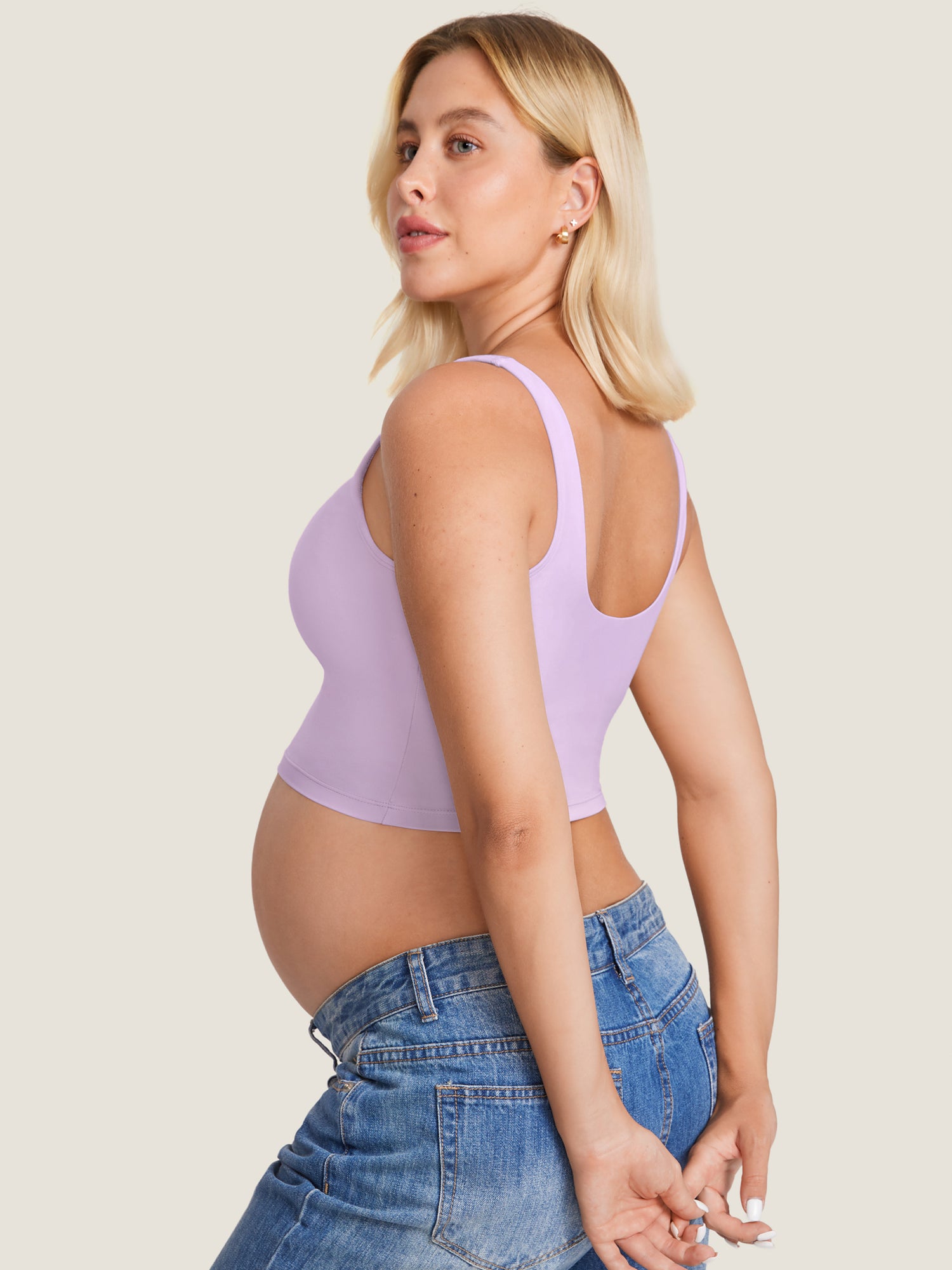 MOMANDA Women's Natrelax® Nursing Crop Tank Top - V Neck Lilac Air