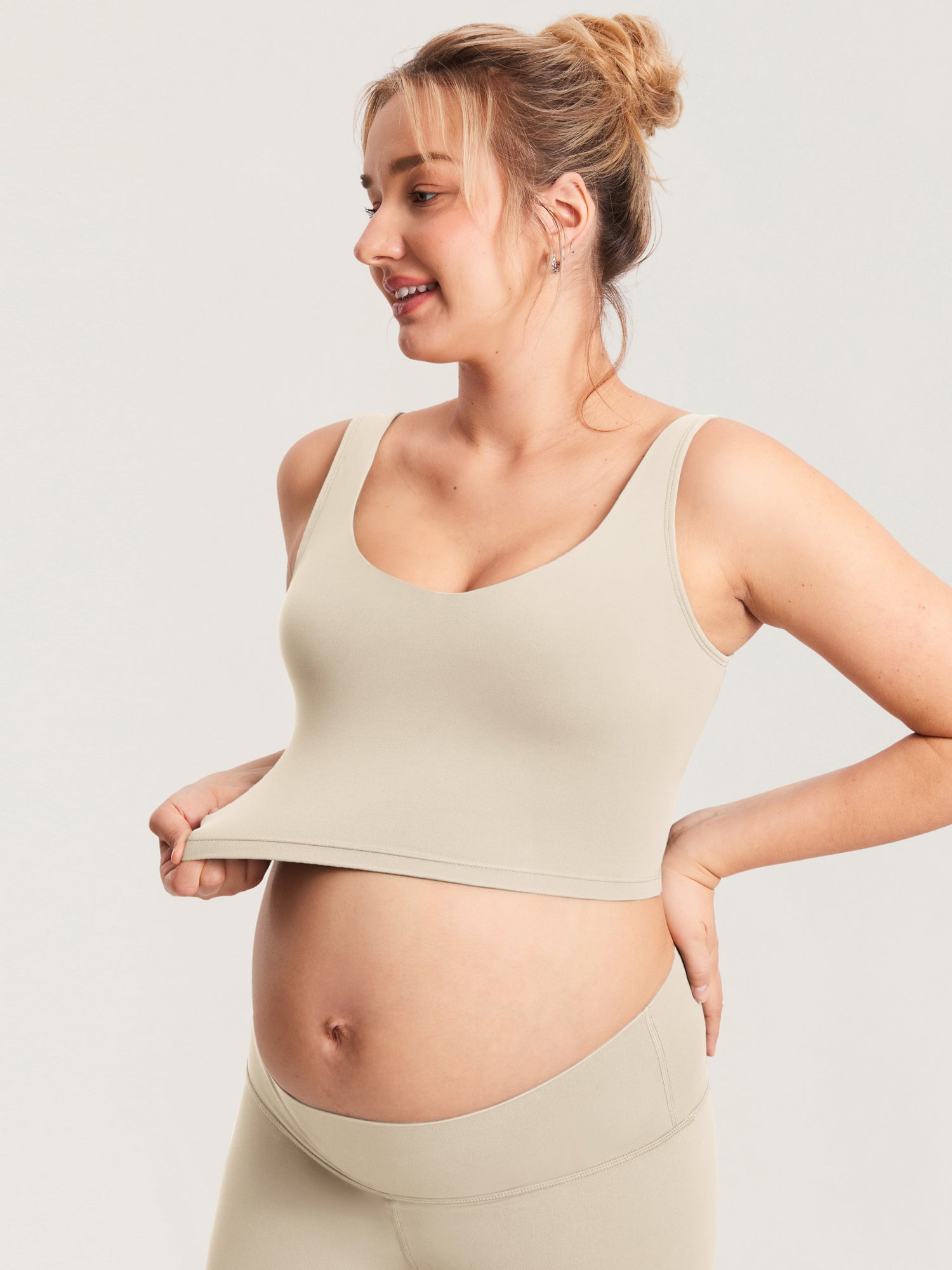 MOMANDA Women's Natrelax® Nursing Crop Tank Top - V Neck Mojave Tan
