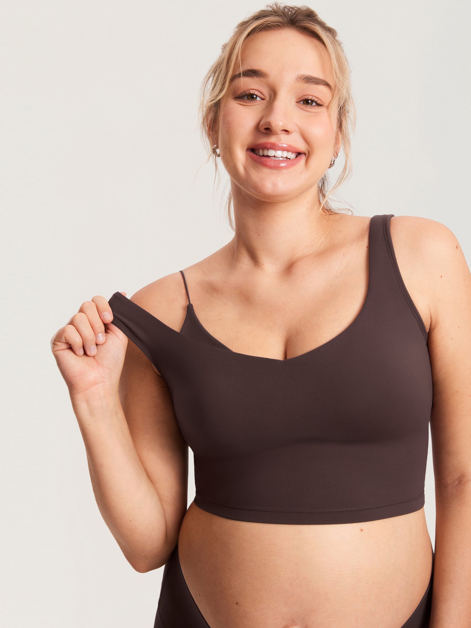 MOMANDA Women's Natrelax® Nursing Crop Tank Top - V Neck Hot Fudge Brown