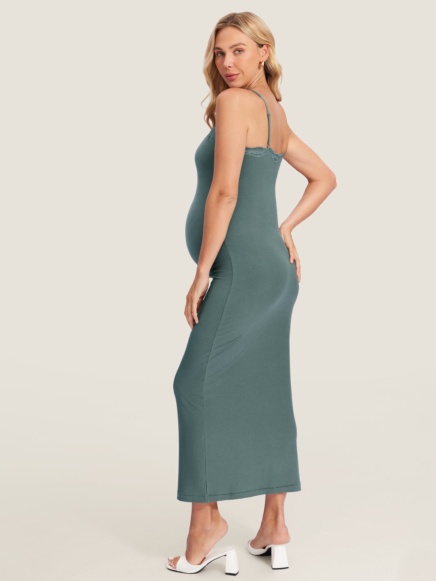 Lacy Ribbed Maternity & Nursing Dress Midnight Emerald