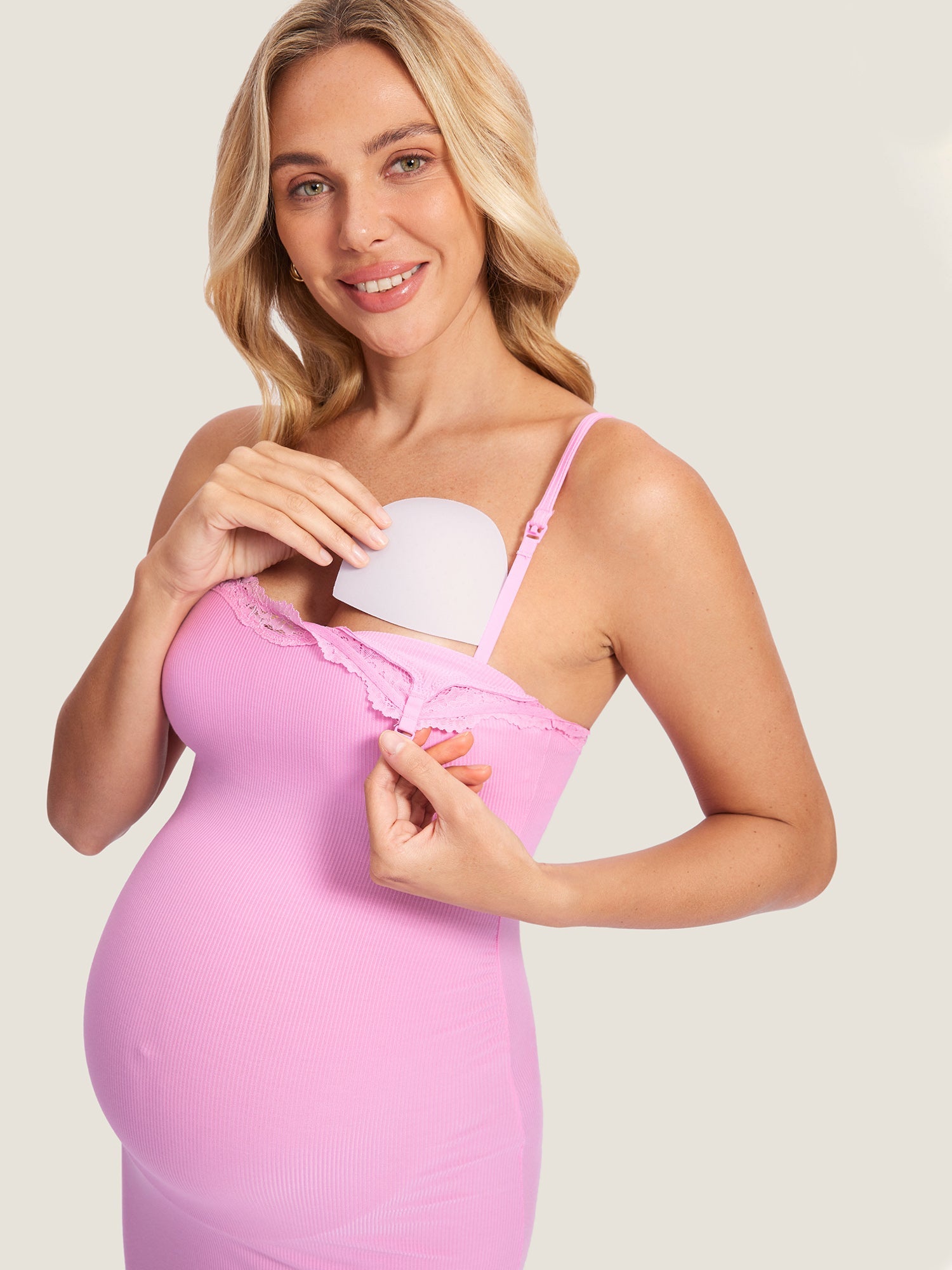 Lacy Ribbed Maternity & Nursing Dress Candy Pink