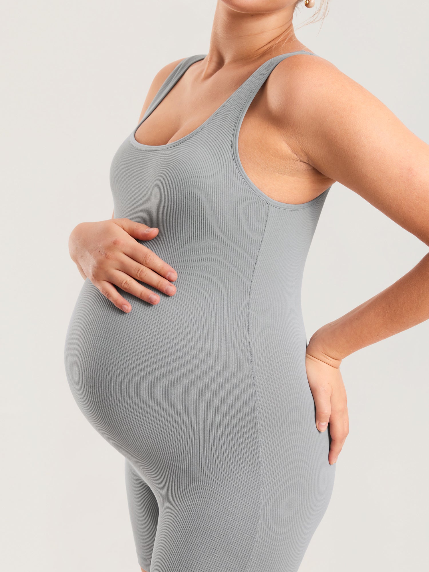 Ribbed Square Neck Maternity Romper