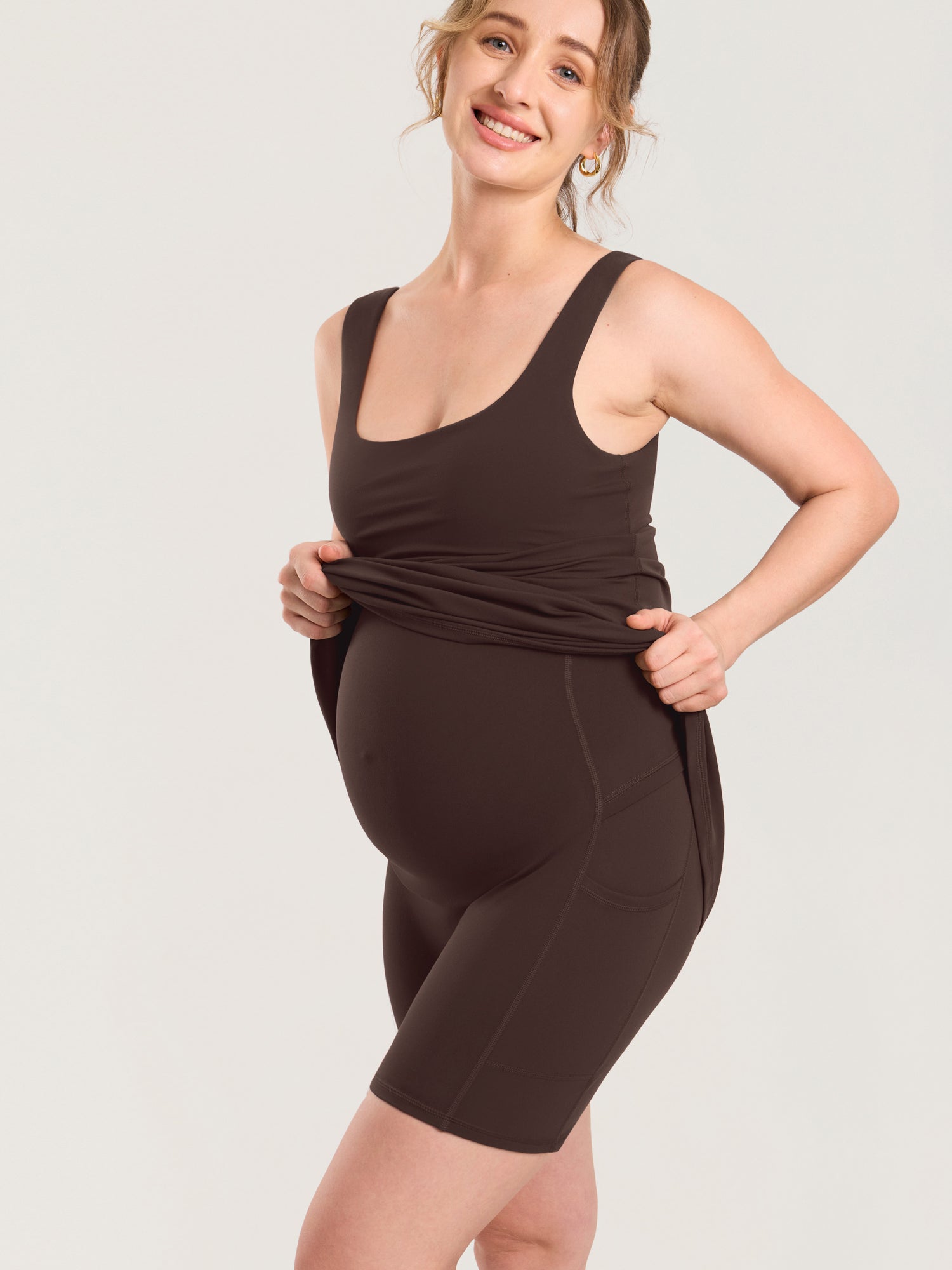 MOMANDA Women's Natrelax® Maternity Mini Dress - Easy Peezy Hot Fudge Brown