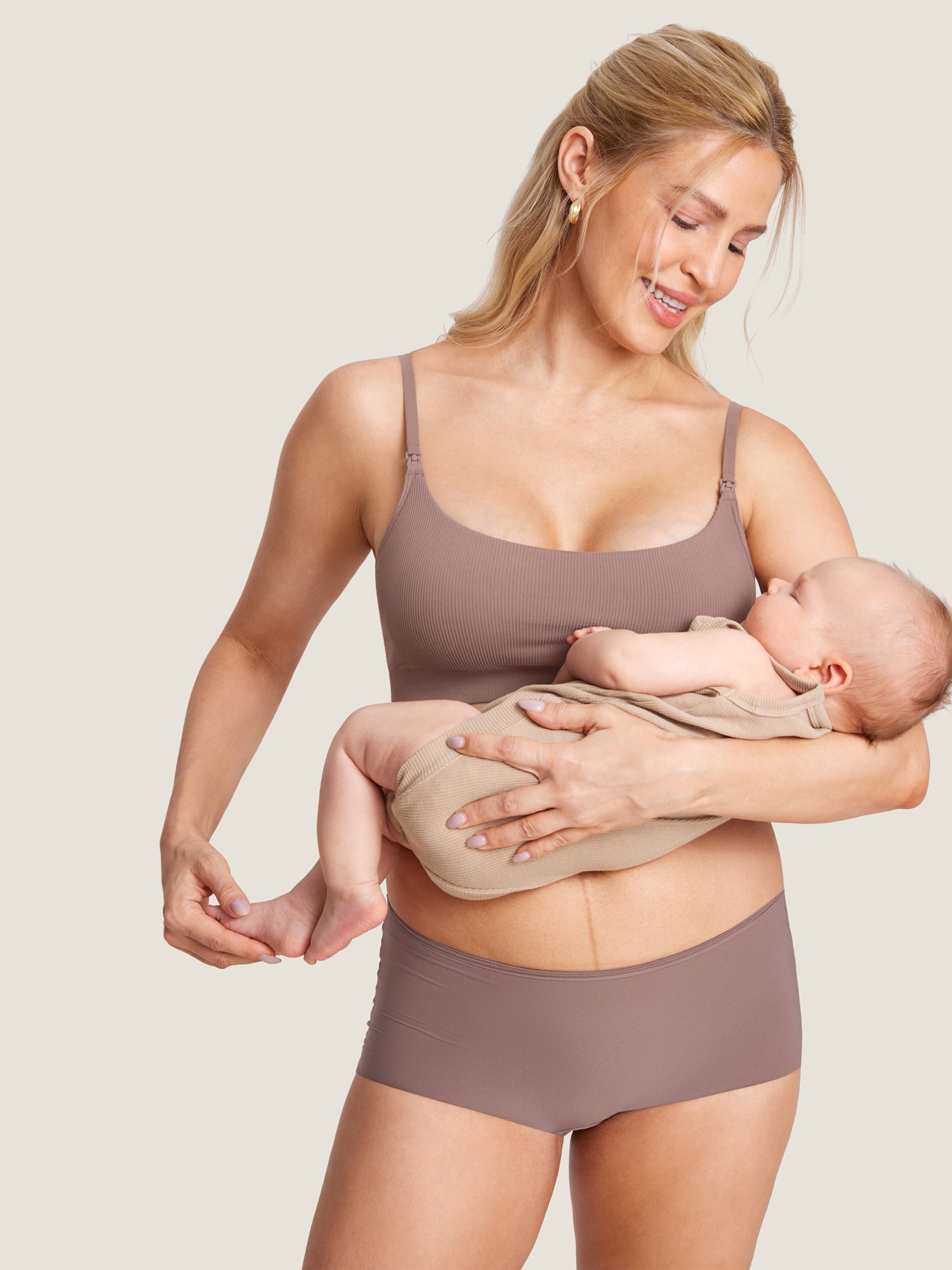 MOMANDA Women's Ribbed Scoop Nursing Bralette Moonlight Blue