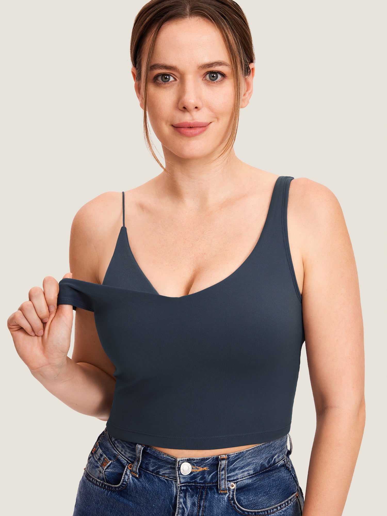MOMANDA Women's Natrelax® Nursing Crop Tank Top - V Neck Twilight Blue