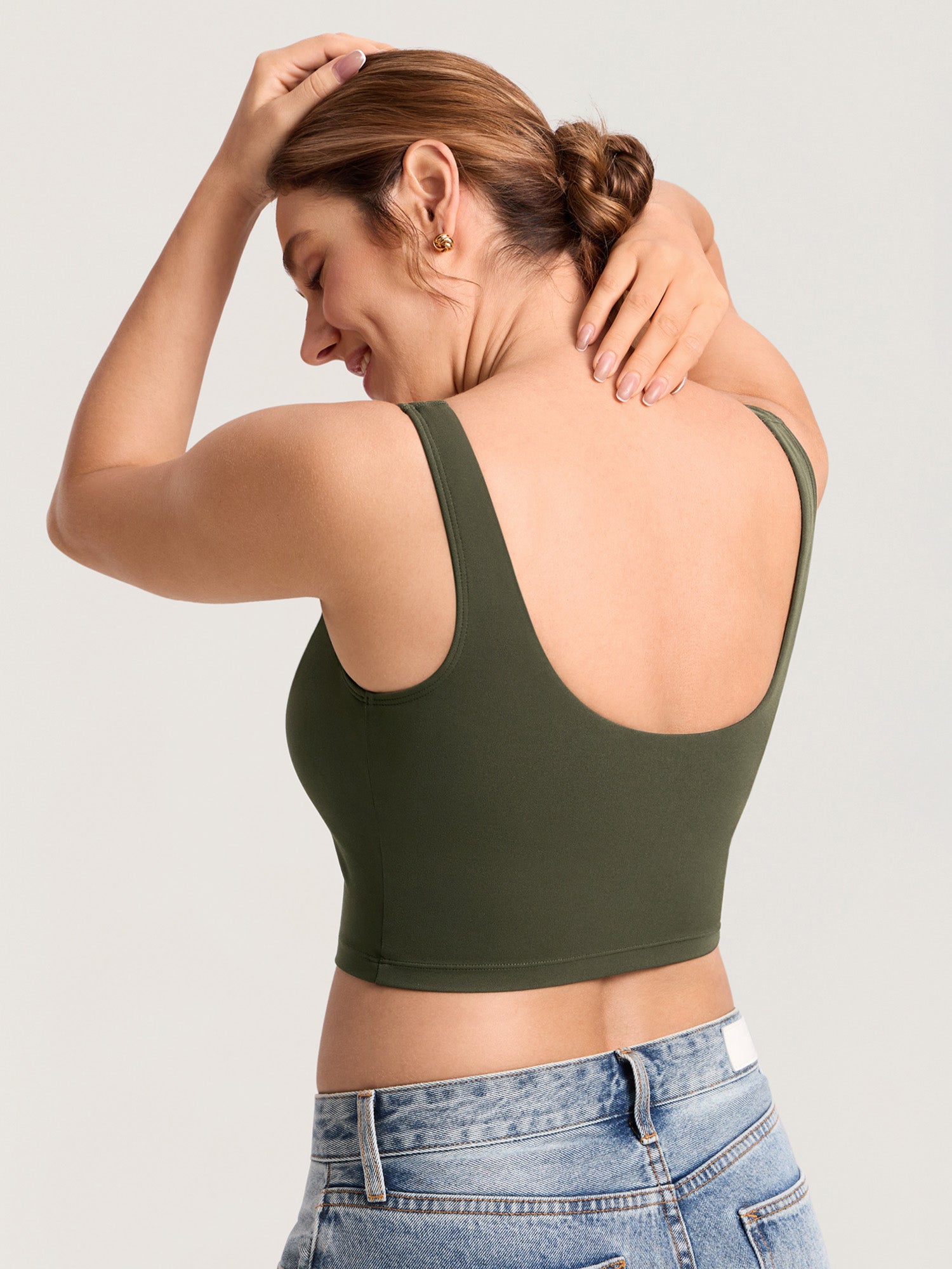 MOMANDA Women's Natrelax® Nursing Crop Tank Top - V Neck Olive Green