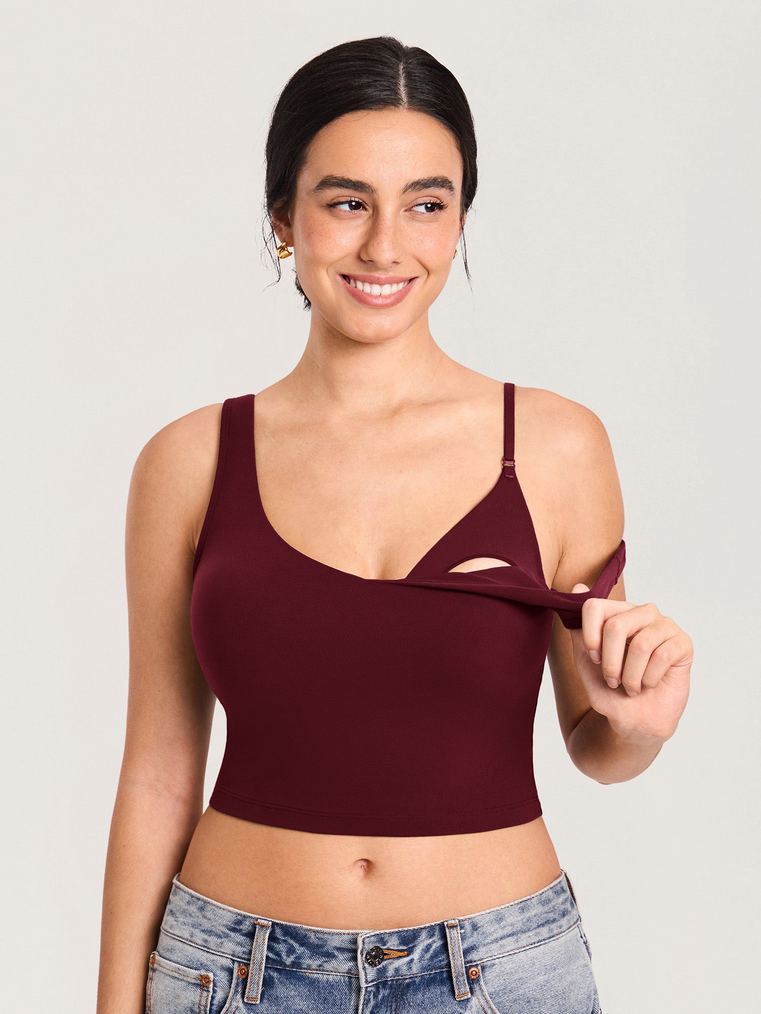 MOMANDA Women's Natrelax® Nursing Crop Tank Top - V Neck Red Merlot