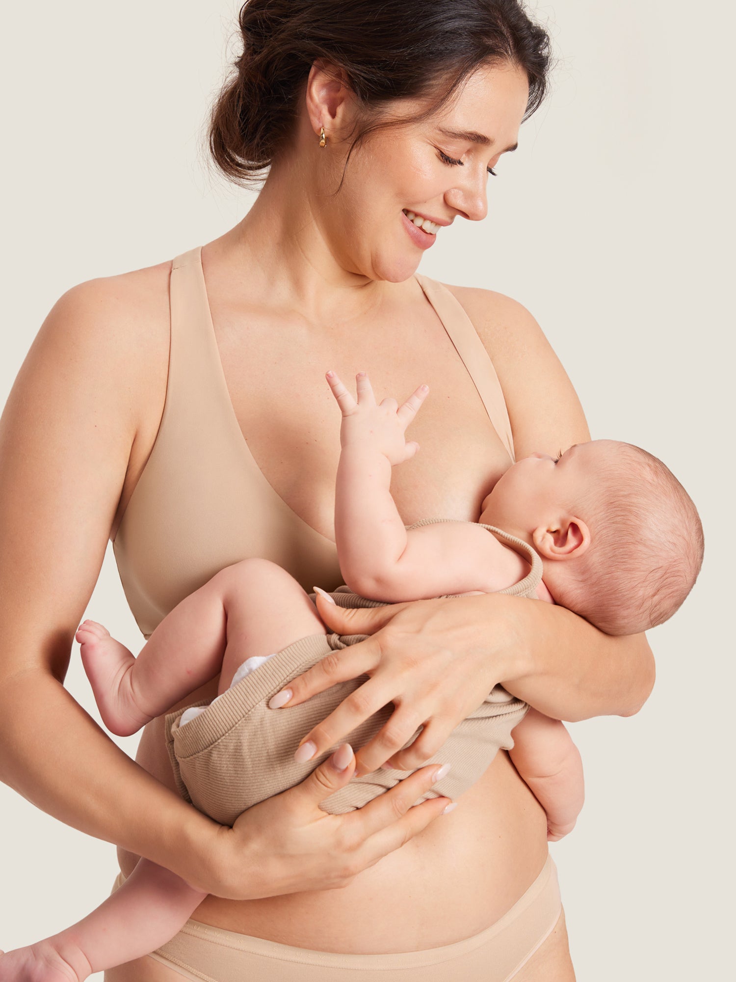 MOMANDA Women's Inbarely® Crossover Racerback Nursing Bra Wheat Beige