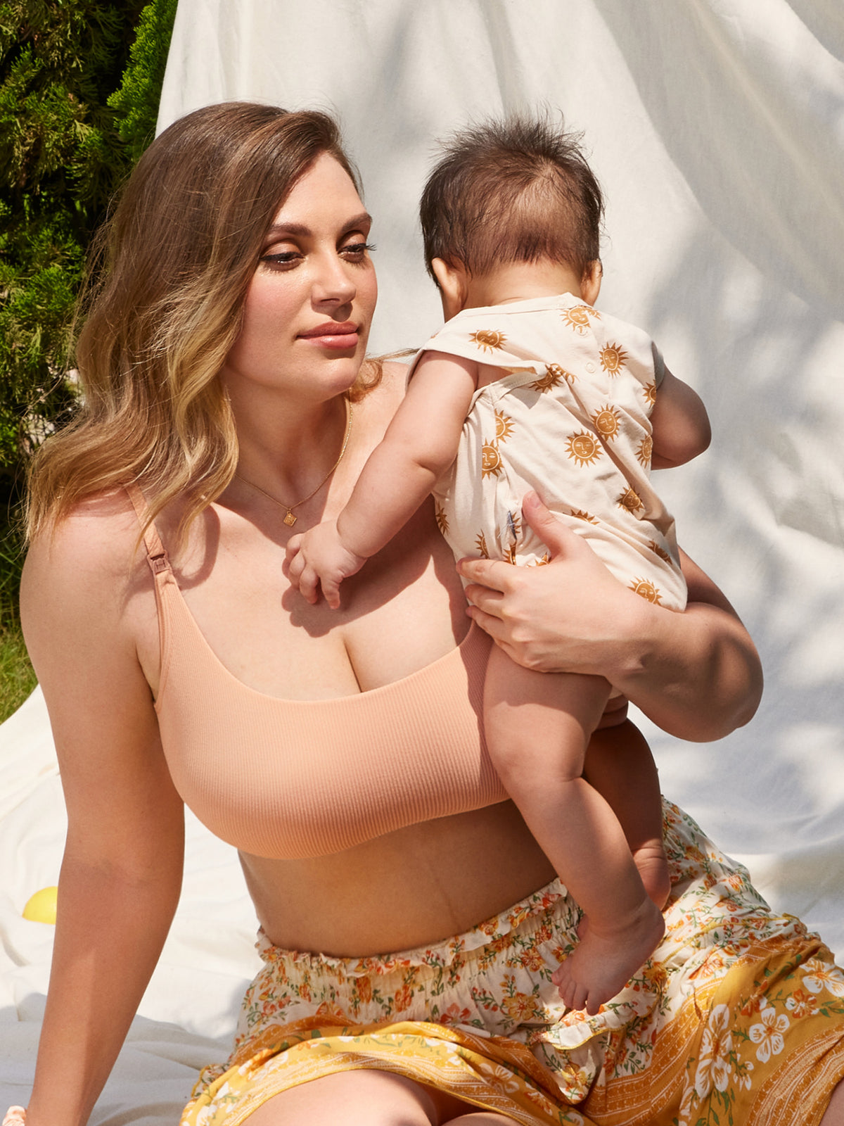 MOMANDA Women's Ribbed Scoop Nursing Bralette Grapefruit Orange @model_info:Nursing