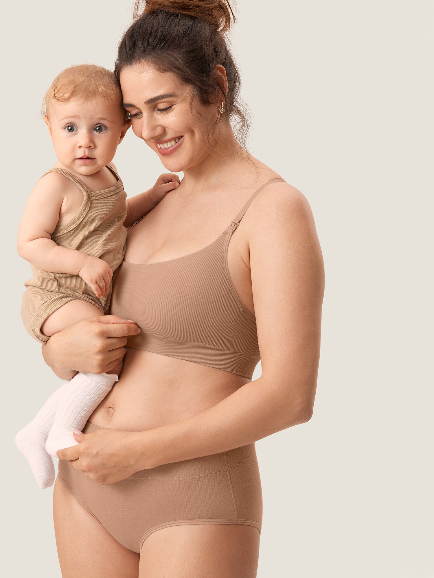 MOMANDA Women's Ribbed Scoop Nursing Bralette Gravel Beige