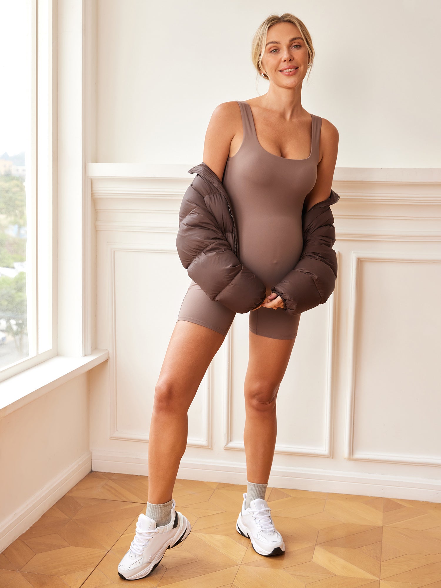 MOMANDA Women's Natrelax® Maternity Romper Brown Purple