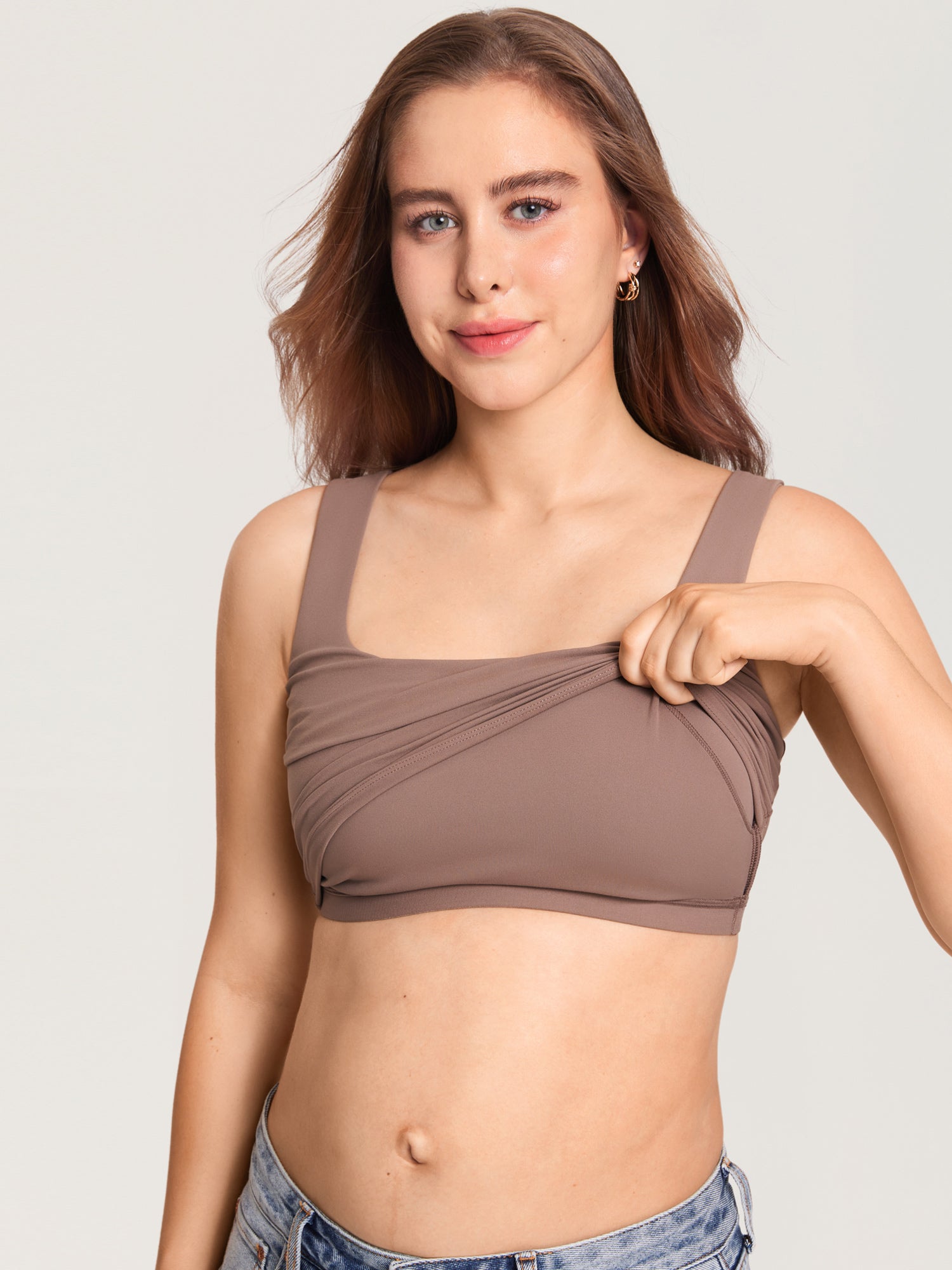 MOMANDA Women's Natrelax® Pumping Crop Tank Top Croissant Brown