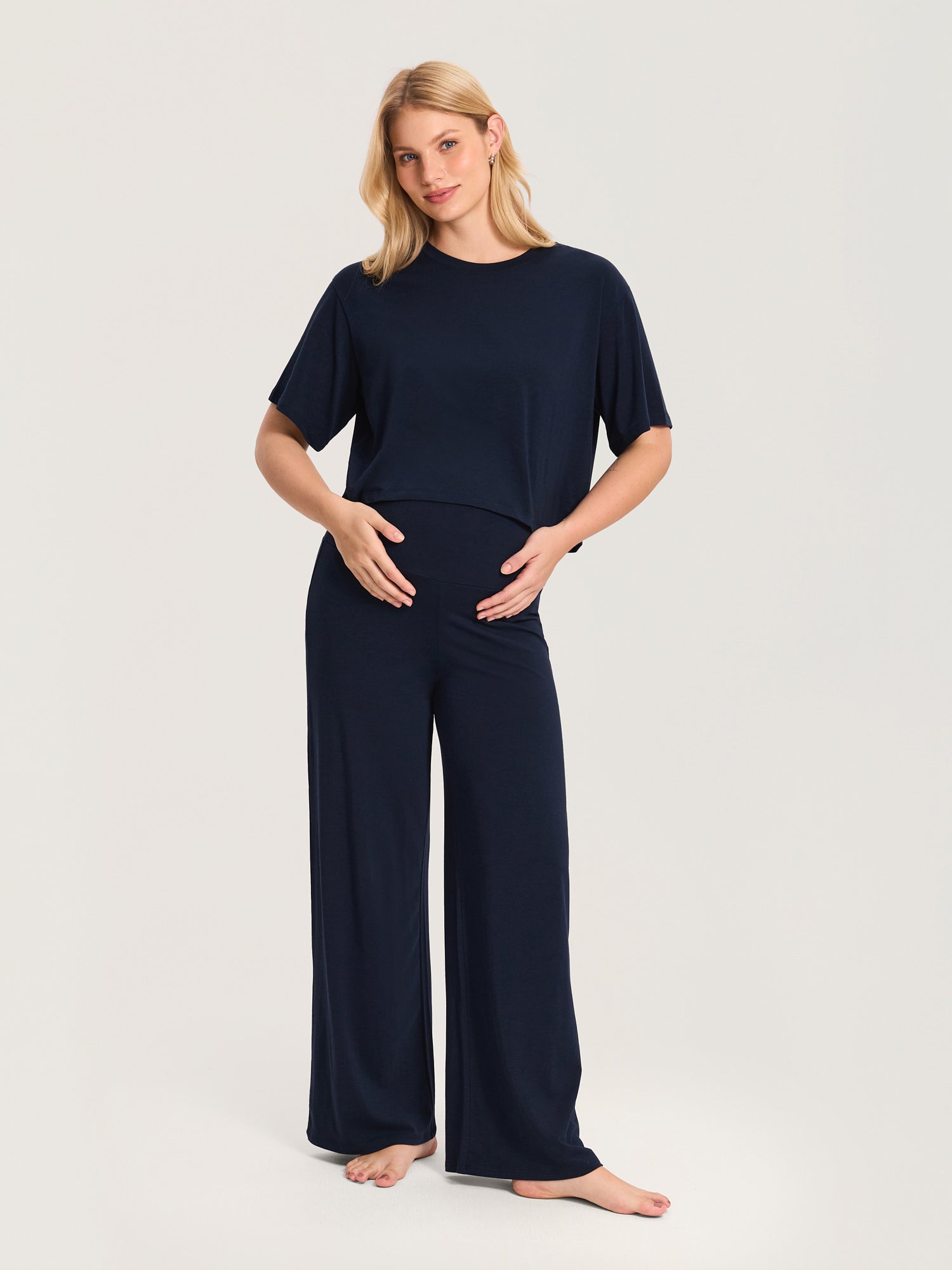 Modal Cotton Foldover Wide-Leg Pants