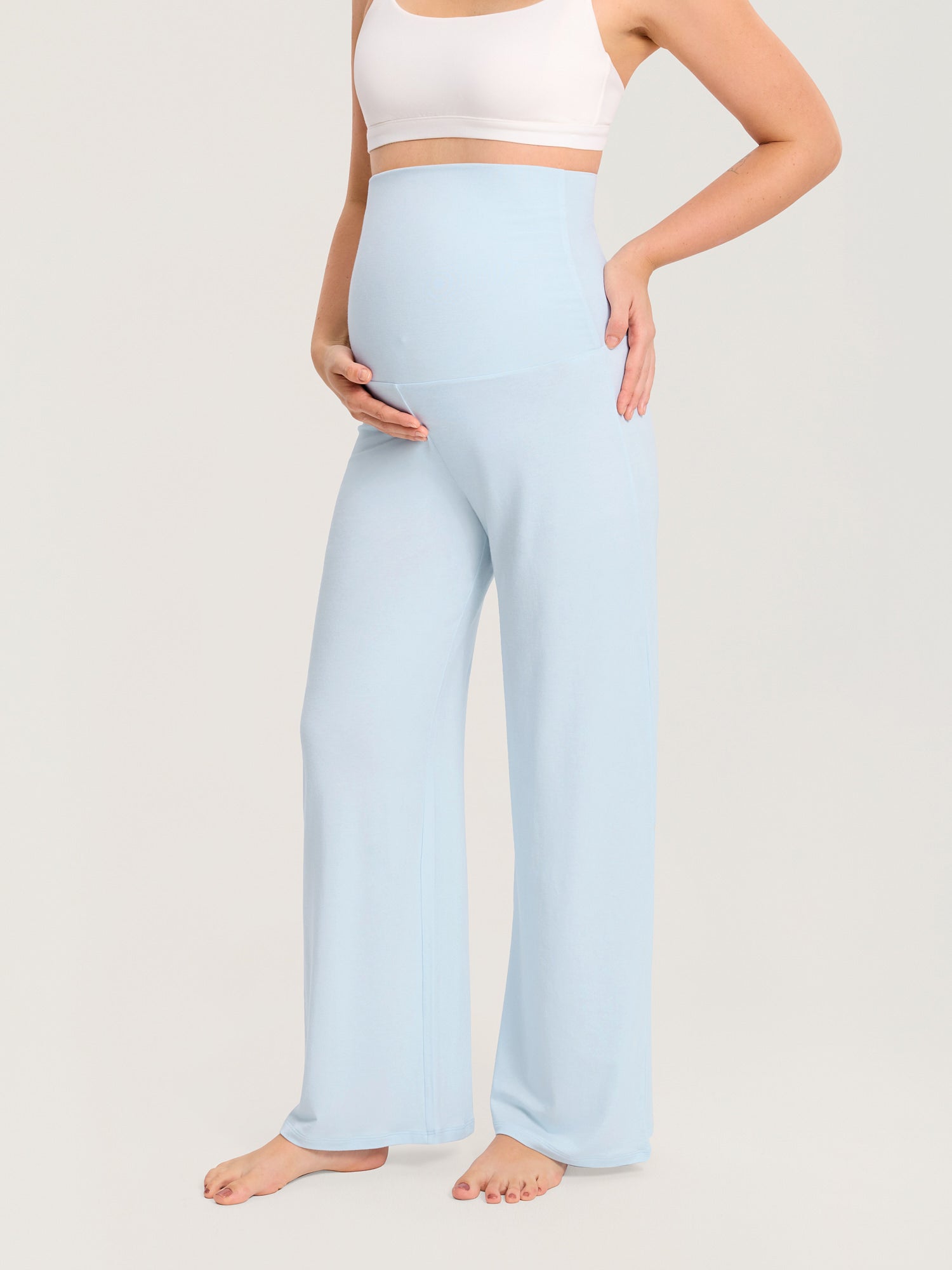 Modal Cotton Foldover Wide-Leg Pants